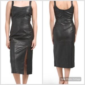 NWT Bod & Christensen Genuine Leather Square Neck Midi Length Dress Medium M